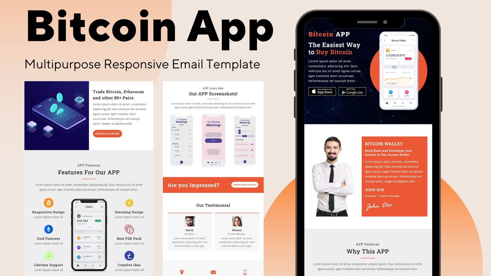 比特币应用 – 多功能响应式电子邮件模板 新闻通讯模板