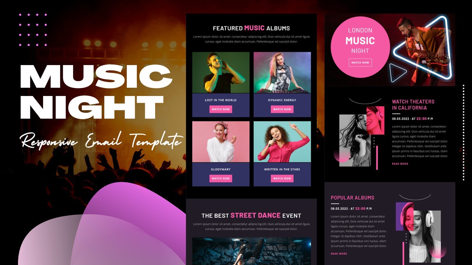 音乐之夜 – 多用途响应式电子邮件模板 新闻通讯模板