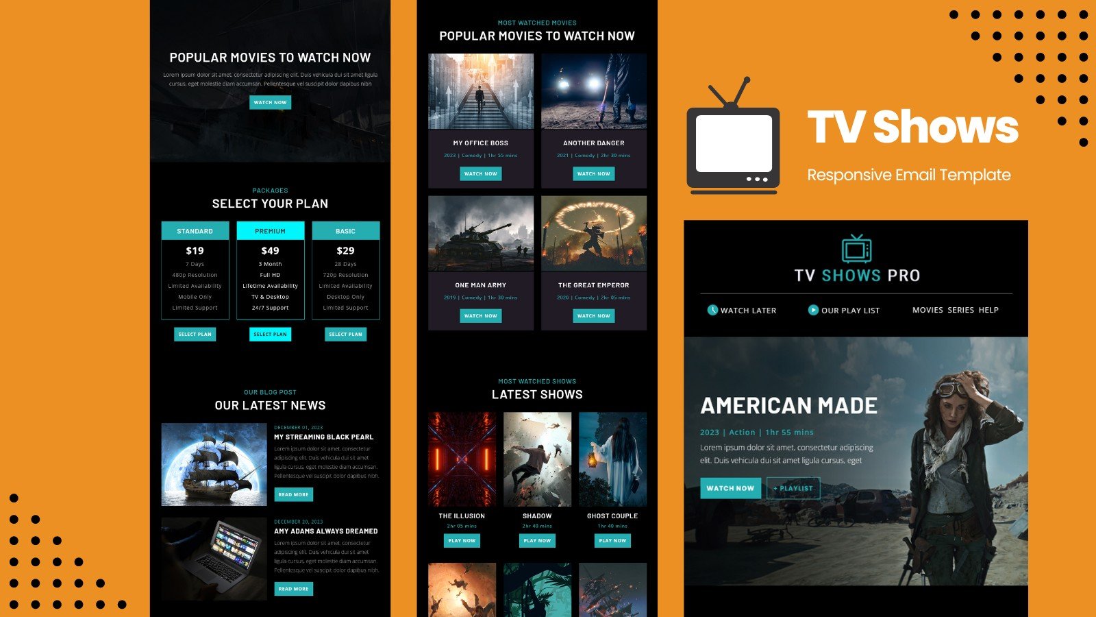 电视节目 – 响应式电子邮件模板通讯模板